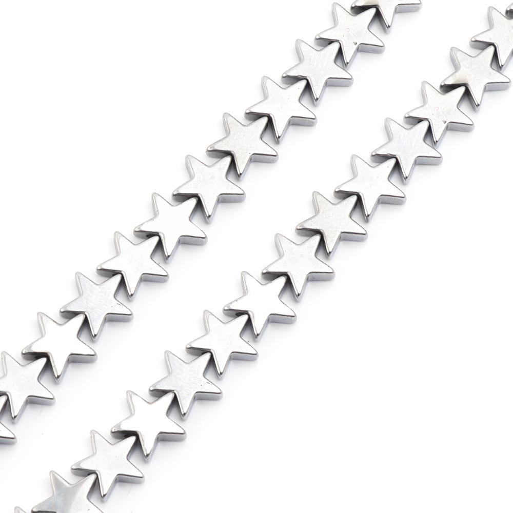 

1 Strand 4 6 8 10mm Natural Hematite Stone Beads Vacuum Electroplated Star Loose Beads For DIY Craft Bracelet Jewelry Accessorie 6mm About75Pcs срібний