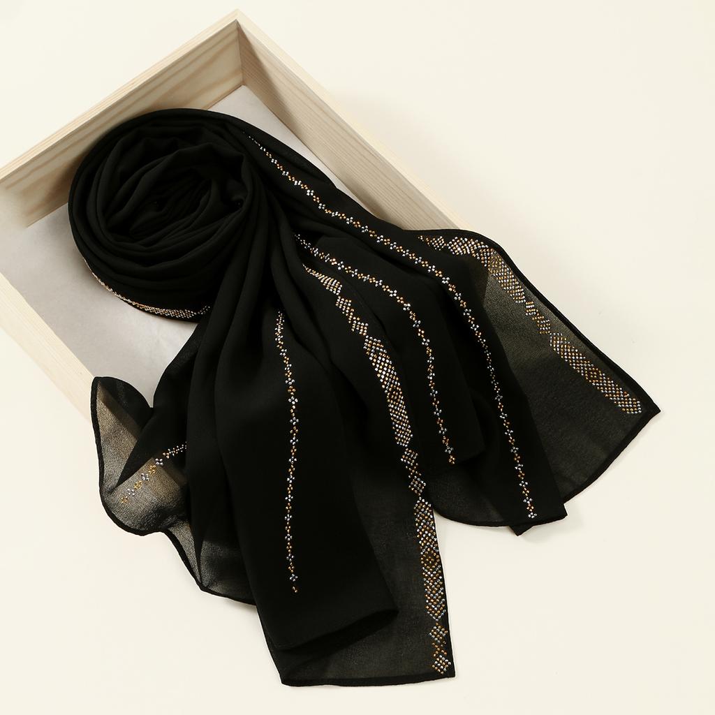 New Rhinestone Chiffon Hijab Scarf Women Muslim Hijab Shawl Plain Soft Headband Fashion Solid Color Long Muffler Islam Turban