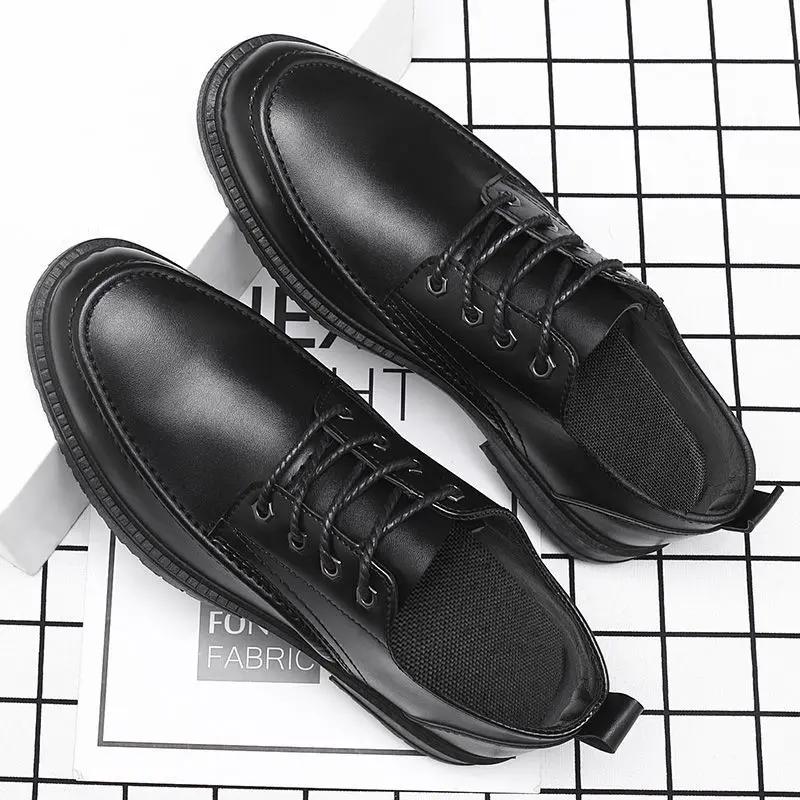 Round Toe Leather Shoes for Men Brogue Flat Man Casual Shoe Non Slip and Waterproof On Sale Slip-on Fashion 2024 Designer Pu
