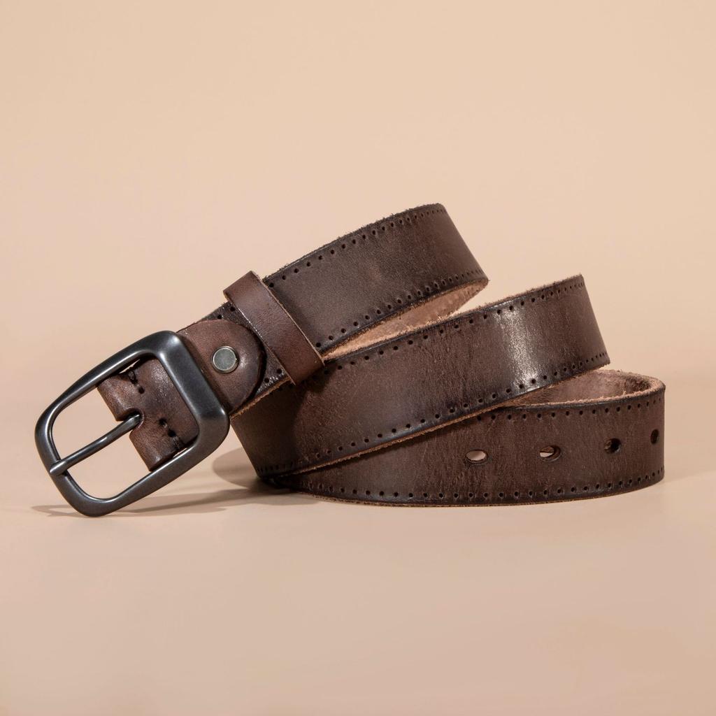 Retro Belt Men'S First Layer Leather Belt Simple Student Japanese Buckle Belt Direct Sales