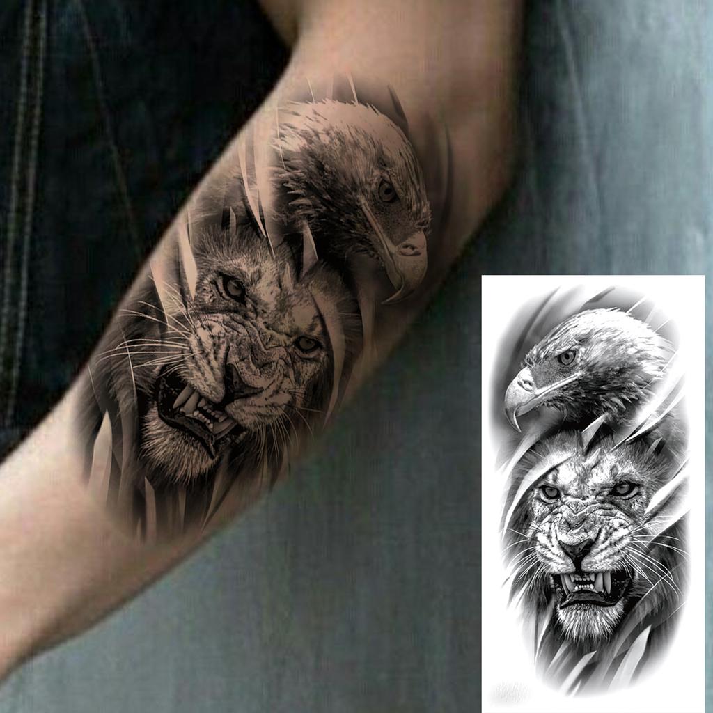 1 Sheet Death Skull Lion Temporary Tattoos For Men Women Adults Fake Wolf Skeleton Tattoo Sticker Sleeve Black Zeus