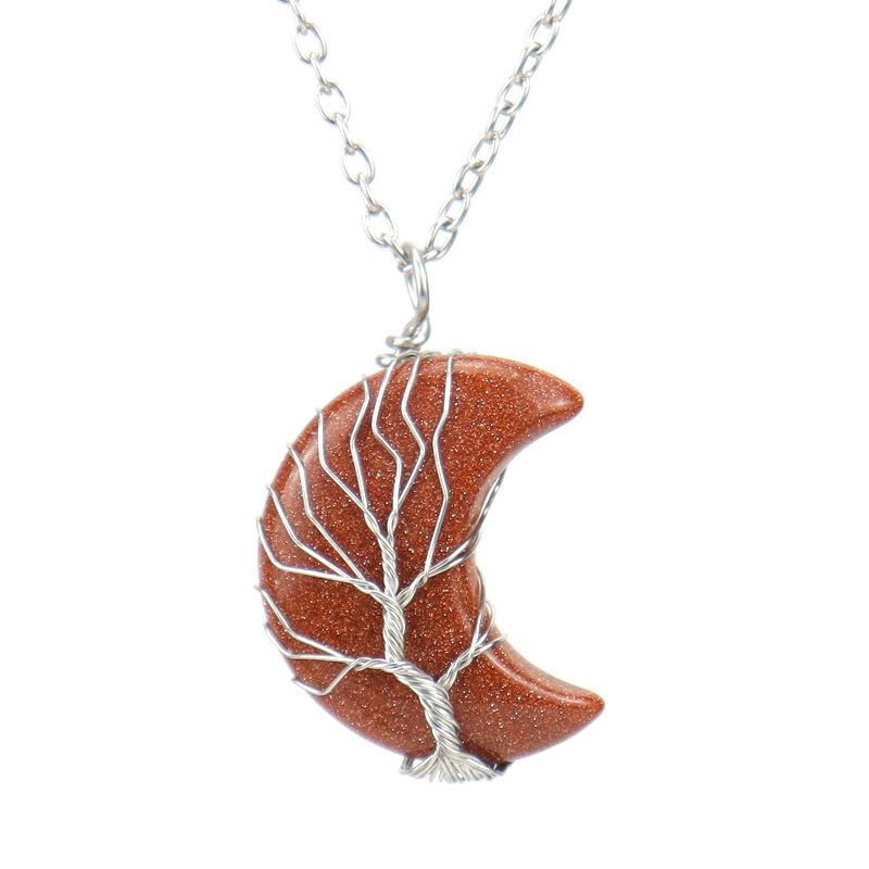 Natural Stone Amethyst Moon Tree Of Life Pendant Necklace, Wound And Wound Handmade Fortune Tree Crystal Necklace N571