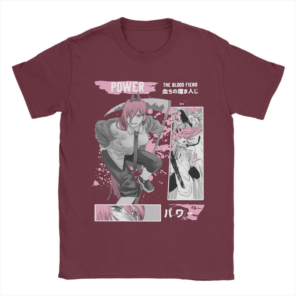 Novelty Power Chainsaw Man T-Shirt for Men O Neck Pure Cotton T Shirts Anime Manga Short Sleeve Tees Plus Size Tops