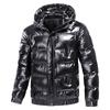 New Bright Leather Winter Men's Jacket Casual Parka Outwear Waterproof Puffer Padding Warm Stand With Hood Outwearing Coat