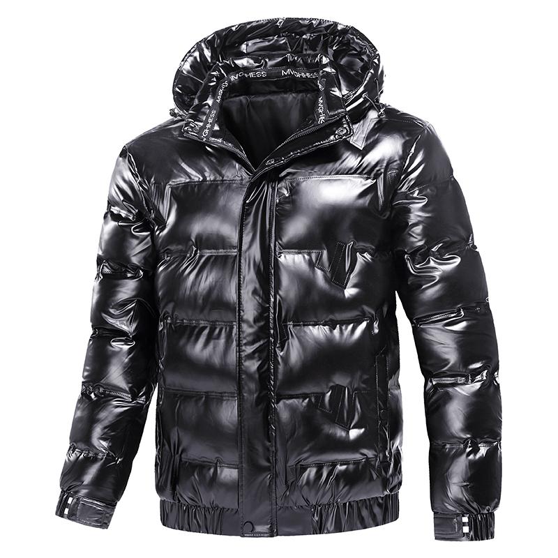 New Bright Leather Winter Men's Jacket Casual Parka Outwear Waterproof Puffer Padding Warm Stand With Hood Outwearing Coat