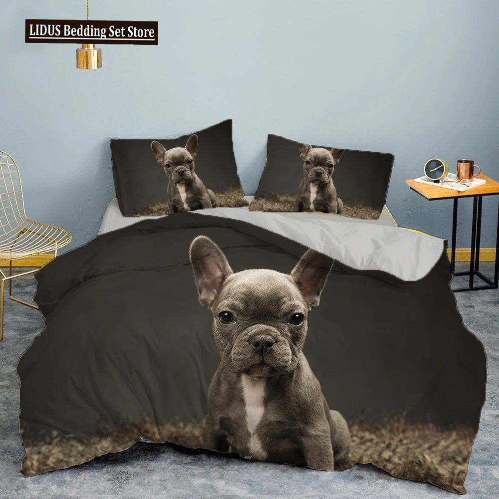 French Bulldog Duvet Cover Set Puppy Bedding Set Bedclothes With Pillowcase Single Double King Queen Size