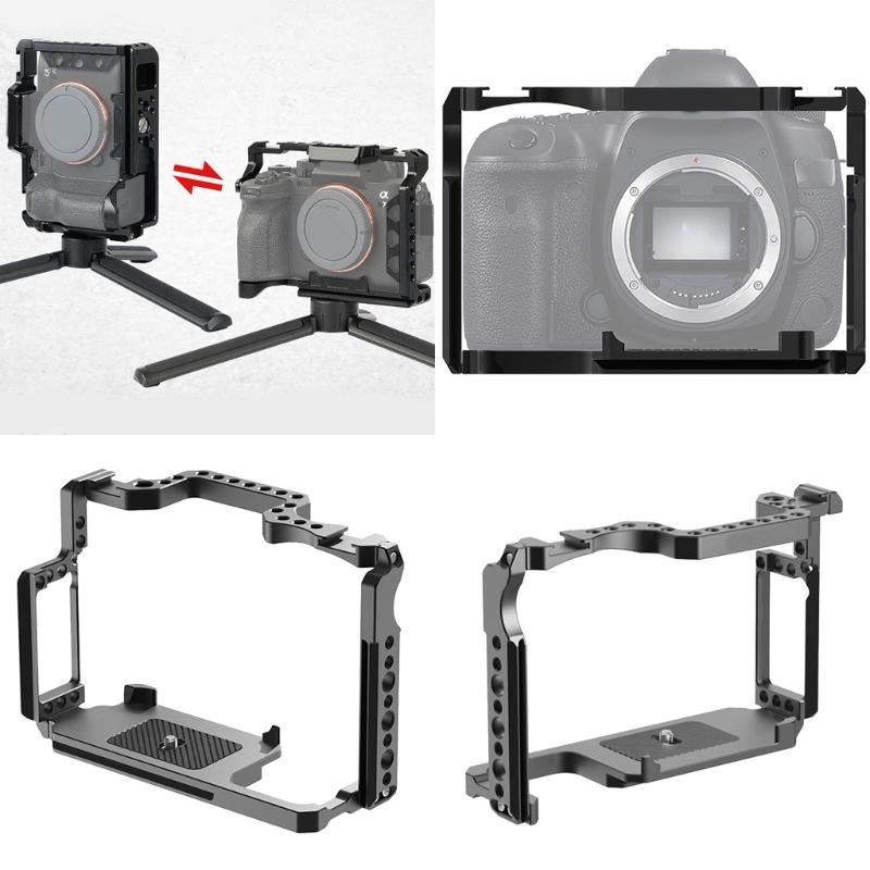Aluminum DSLR Camera Cage for EOS5d2/5d3 5d4/6d2 Featuring Double Cold Shoe Mounts and Multiple Accessory Screws
