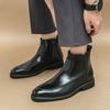 Fashion Brown Chelsea Boots Men Business Black Round Toe Zipper Slip-On Solid Men's Formal Boots  Size 38-46