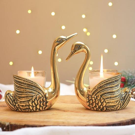 

Aluminum Pair of Swans for Good Luck Feng Shui Love Gifts Candle Holder for Home Decor Living Room Showpiece Wedding