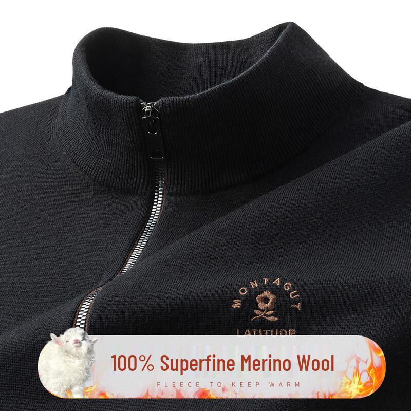 

MONTAGUT Men s Striped Mock Neck 100% Wool Sweater XL/52