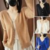 Solid Color Spring Summer Knitted V Neck Cardigan Long Sleeve Stretchy Ribbed Cuffs Single Breasted Sweater Knitwear