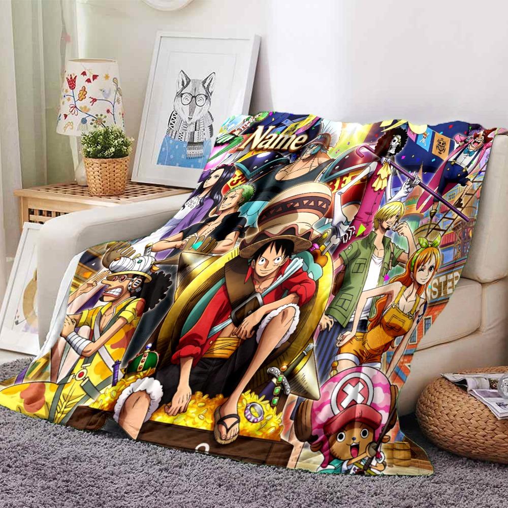 Custom Name One Piece Anime Characters Flannel Blanket Super Soft Warm Cozy Blanket For Sofa Bed Office Travel Allseason Home Decor Gift