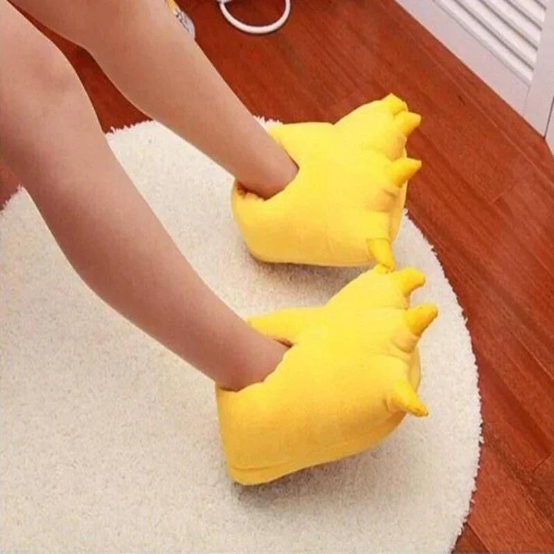 Fashion Winter Soft Warm Monster Dinosaur Paw Funny Slippers for Men Women Kids Parent-child Home House Slipper Shoes Room Cotton Shoes