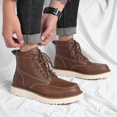 Black Brown Boots Men's Outdoor Sneakers Genuine Leather Boots Autumn Shoes Fashion Thick Soled Ankle Leather Mid Top Men Boots