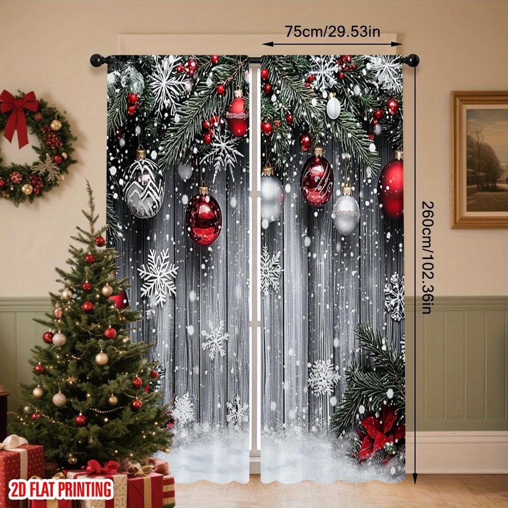 2Pcs Polyester Merry Christmas Snowflakes Printing Window Curtains Birthday Party Decoration Backdrop Drapes for Living Room