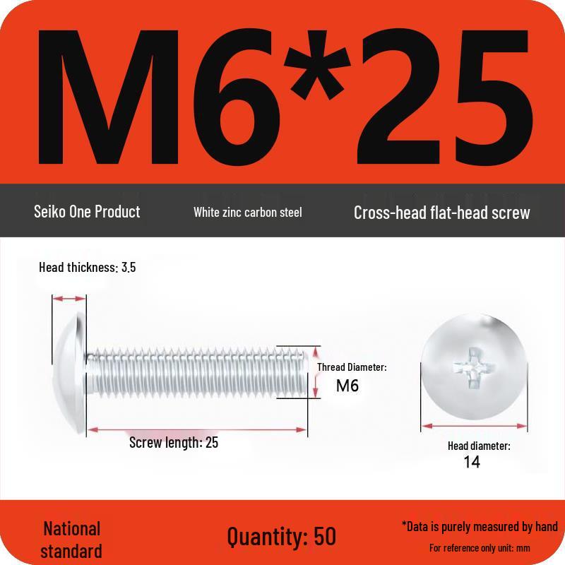 White Zinc M3-M6 Phillips Flat Head, Pan Head, and Mushroom Head Machine Screws