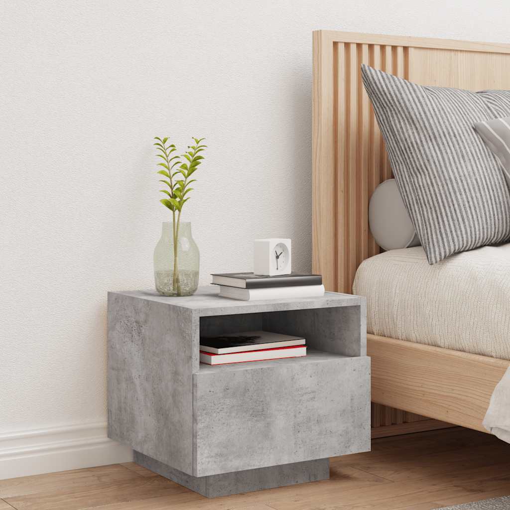 Nightstand with LED Lights Concrete Grey 40 X 39 X 37 Cm