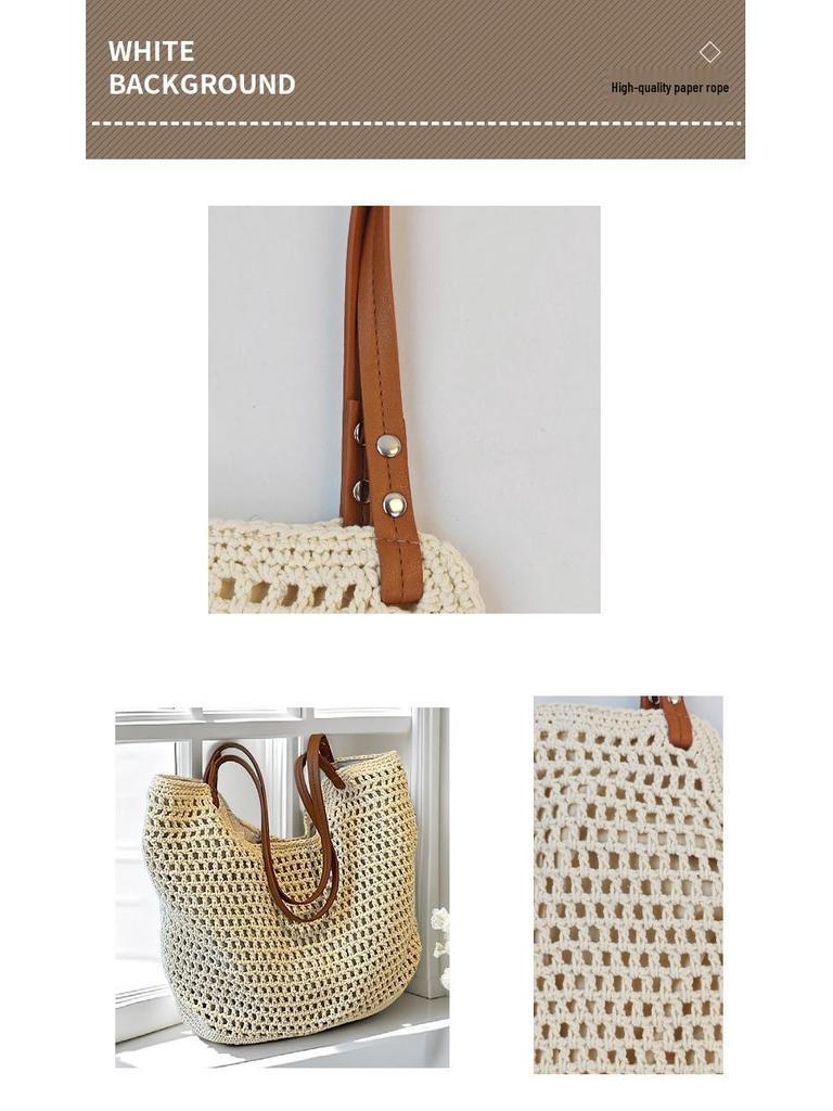 Women's Summer 2025 Cotton Thread Large Capacity Straw Woven Shoulder/Crossbody Handbag