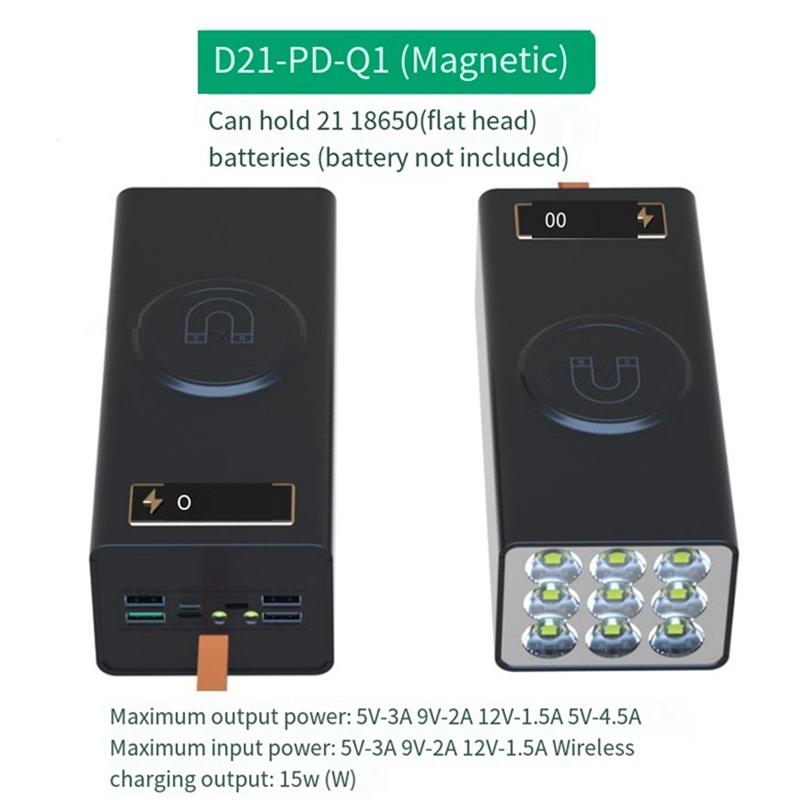 A20F-Portable DIY Mobile Power Box External 21X18650 5V Solder-Free Battery Charging Storage Box Case USB Type C
