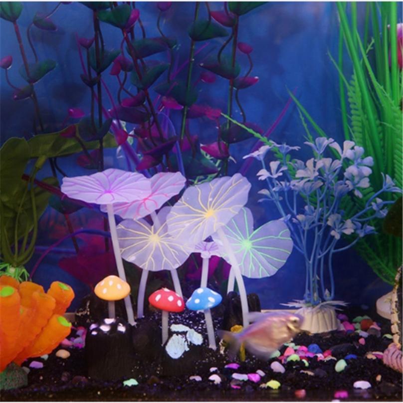 Artificial Coral Reef Aquarium Stones Shiny Luminous Mushroom Lotus Leaf Decorating Fish Tank