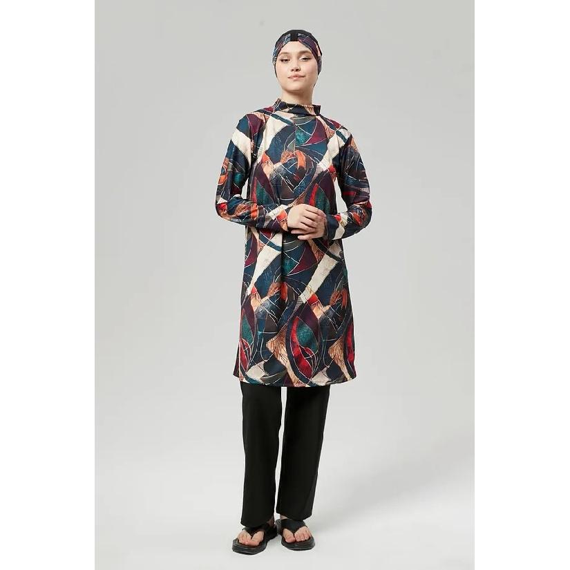 New Green 2 Piece Set Muslim Women Modest Muslim Floral Print Swimwear Full Coverage Swimsuit Islamic Hijab Beachwear Burkini Swimsuit (without