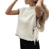 Women's Vest Half High Collar Color-blocked Bow Knitted Vest Loose Sleeveless Sweater Vest Top