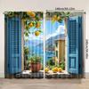 2pcs   2D Flat Printing Scene Curtains Retro Seaside Versatile Polyester Fabric  Without Electricity Spring Party & Holiday Decor
