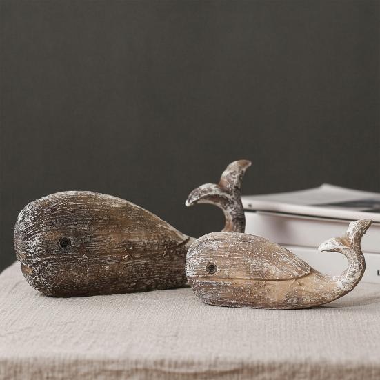 Rustic Resin Whale Statue, Ocean Coastal Whale Sculpture, Nautical Farmhouse Tabletop Sea Animal Figurine for Home Shelf, Desk Decor