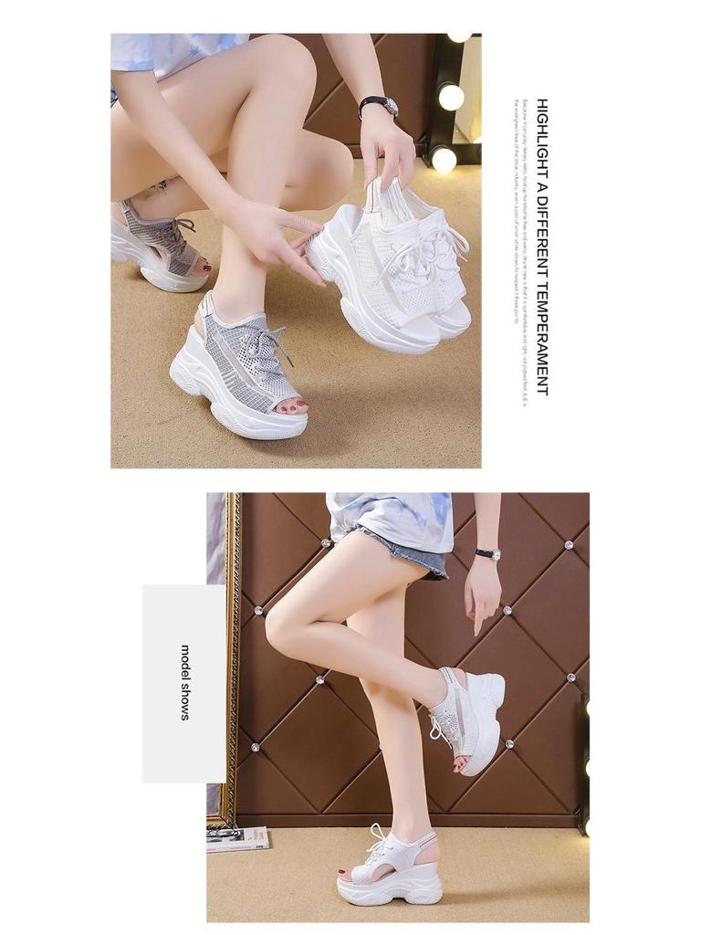 Women's Sporty Wedge Heel Peep-Toe Sandals - Thick-Soled, Breathable Mesh, Height-Enhancing, Plus Size Casual Footwear