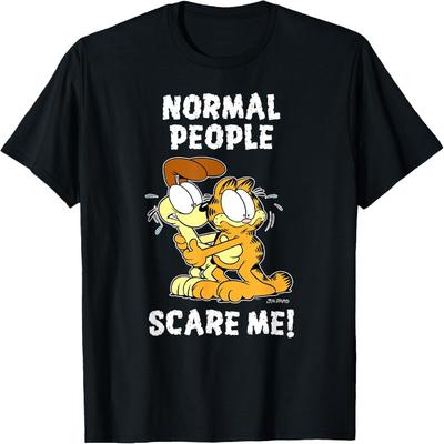 Garfield Normalni Ludzie Mnie Przerażają Kreskówkowy Kot i Pies T-Shirt