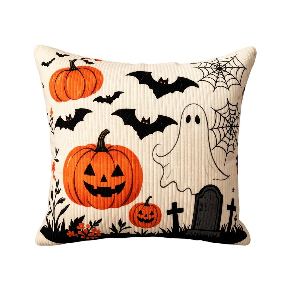 Halloween Pumpkin Corduroy Cover Decorative Throw Case for Couch Indoor Fall Decor