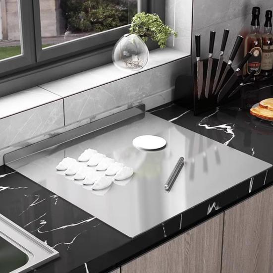 Stainless Steel Cutting Board Anti-Slip L-shaped Edge Chopping Board Multi-Purpose Kitchen Prep Board for Meat Vegetables Dough