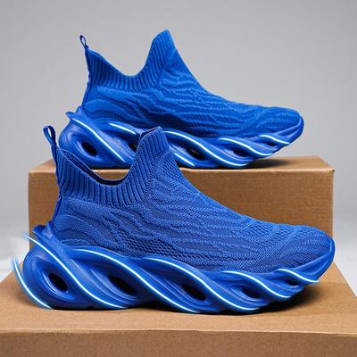 Herren Slip-on Sneaker Atmungsaktives Strickmaterial Sportschuhe Hohl-Design Gepolsterte Sohle Modisches Schuhwerk für das Training