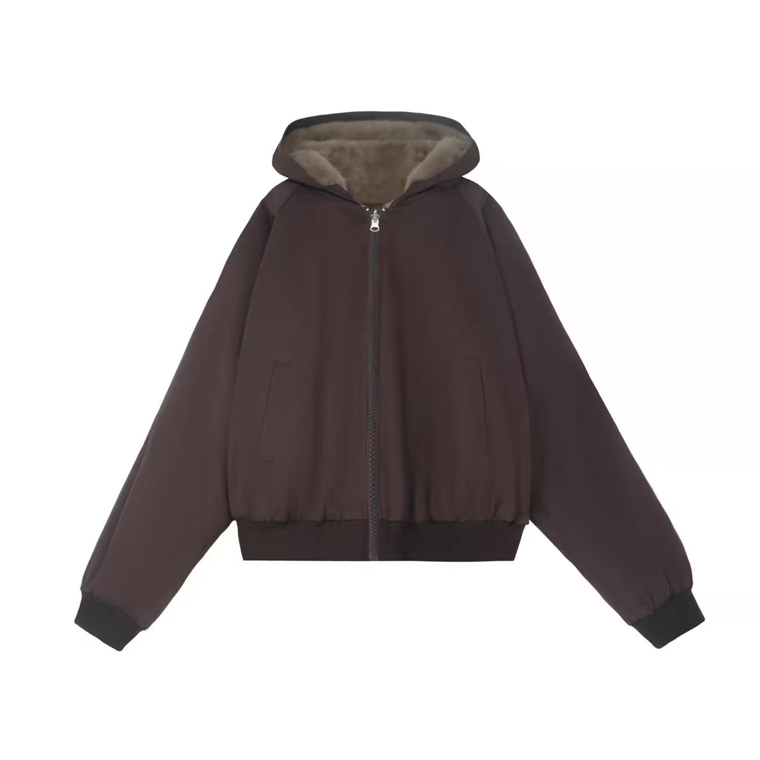 

Чоловіча двостороння бавовняна куртка з капюшоном - Зимова теплота з флісовою підкладкою Extra Large світло-коричневого кольору