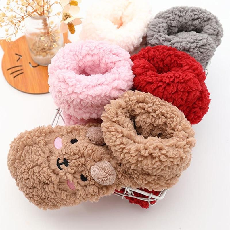 Women Winter Cute Bear Embroidery Fuzzy Slipper Socks Non Slip Warm Socks with Grips Furry Plush Sock for Home Sleeping