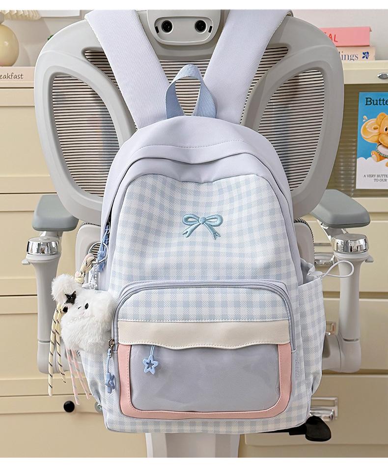 Schoolbag Japanese new high-value cute plaid bow backpack soft huhu sweet little fairy travel small backpack
