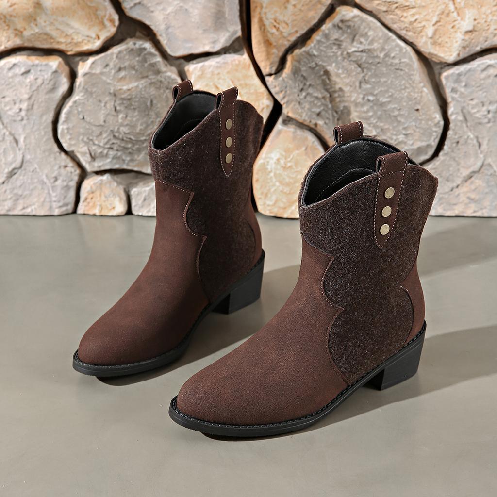 Fashion Fashion Metal Rivet Decoration Suede Western Cowboy Boots Sexy Pointed Toe Medium Heel Riding Boots Music Festival Outdoor Shoes