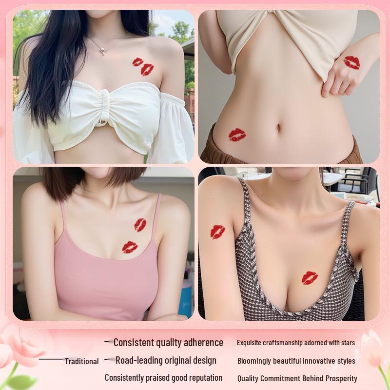 High-Quality Red Lips and Heart Temporary Tattoo Stickers for Valentine's Day or Qixi Confession