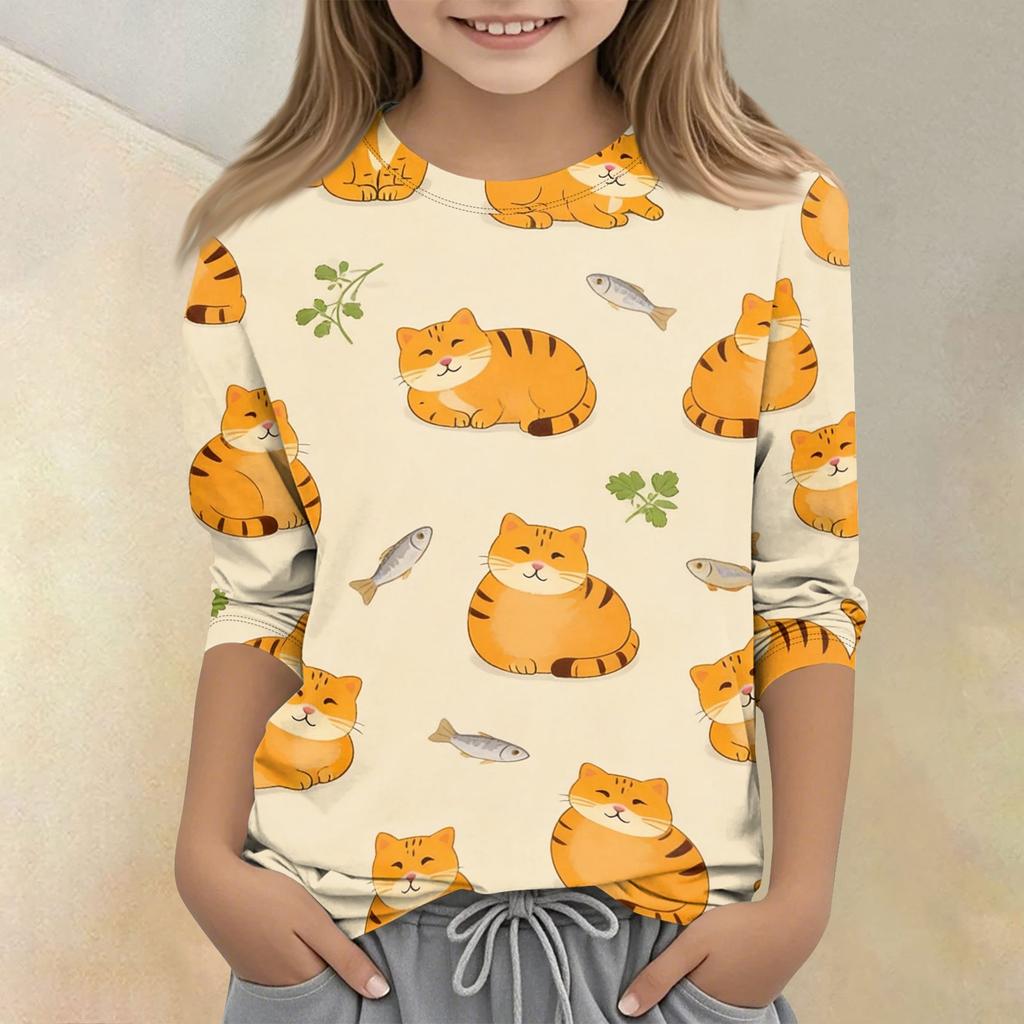 Kids Animal Print Crew Neck Three Quarter Sleeve Casual T Shirt Soft Comfortable Fabric Suitable for Everyday Wear and Play