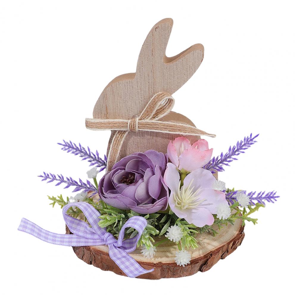 Wooden Easter Bunny Decoration Farmhouse Rustic Artificial Flower Colorful Egg Rabbit Table Sign Desktop Ornament Home Ornament
