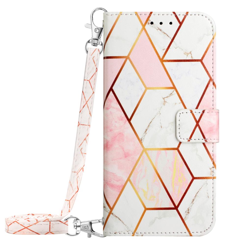 For Xiaomi Redmi Note 12 5G (China)/(Global)/Poco X5 5G Leather Case with Shoulder Strap Marble Pattern Phone Cover