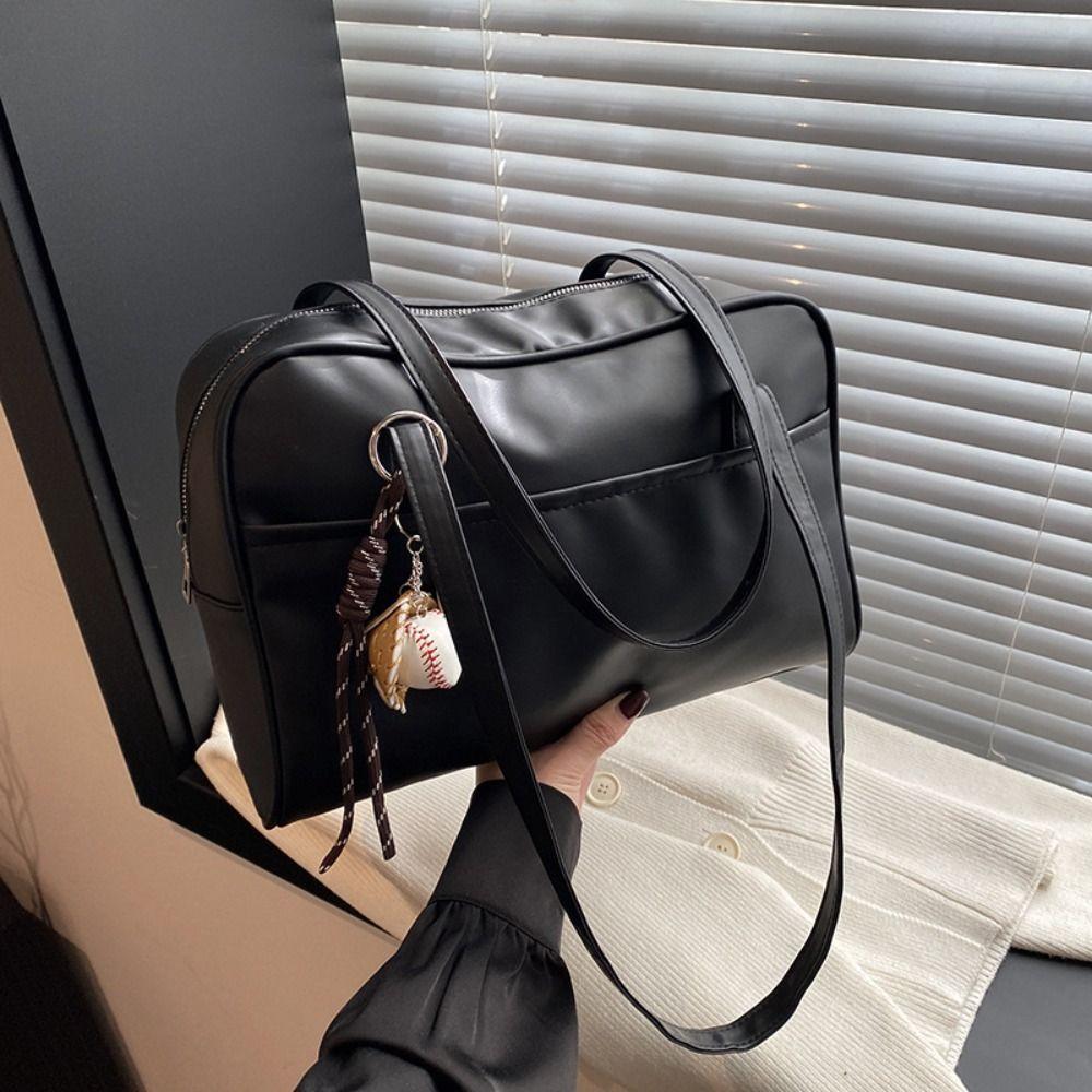 Fashion PU Leather Shoulder Bag with Pendant Large Capacity Women Girls Crossbody Bag Portable Tote Bag Shopping Bag