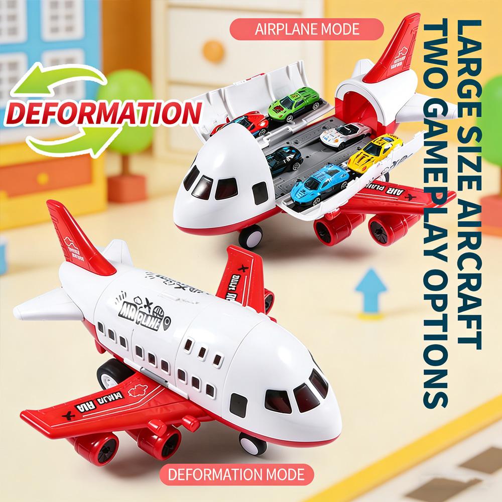 Kids Airplane Toy Set Large Airliner Model with 6 Toy Cars Storage Inertia Airplane Color Box