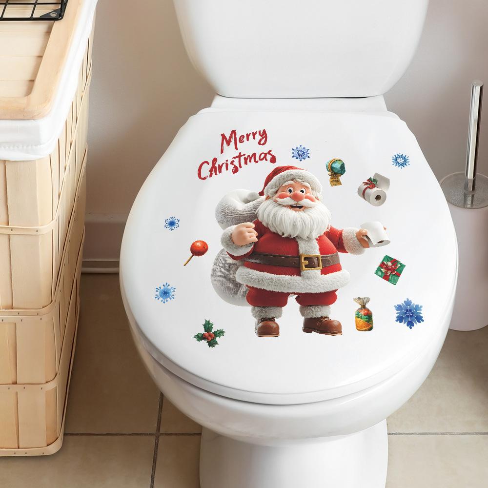 Kreslený Santa Claus a Vianočný prvok Dekoratívne nálepky na stenu do kúpeľne a na WC