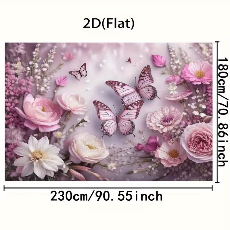 2D Bridal Shower Backdrop, Elegant Pink Floral & Butterfly Banner