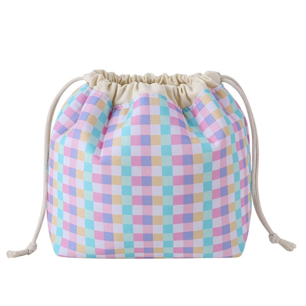 Plaid Pattern Drawstring Cosmetic Organizer Large Capacity Drawstring Storage Pouch  Travel Storage