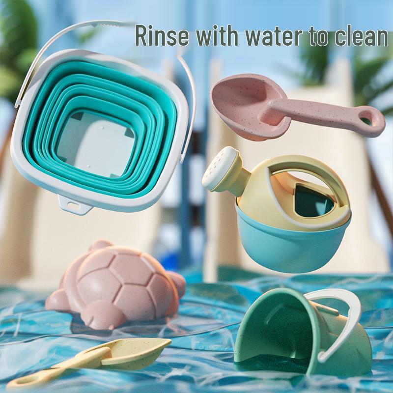 Kids' Beach Toy Set: Shelling Bucket, Folding Water Play Pail, Sand & Soil Digging Tools