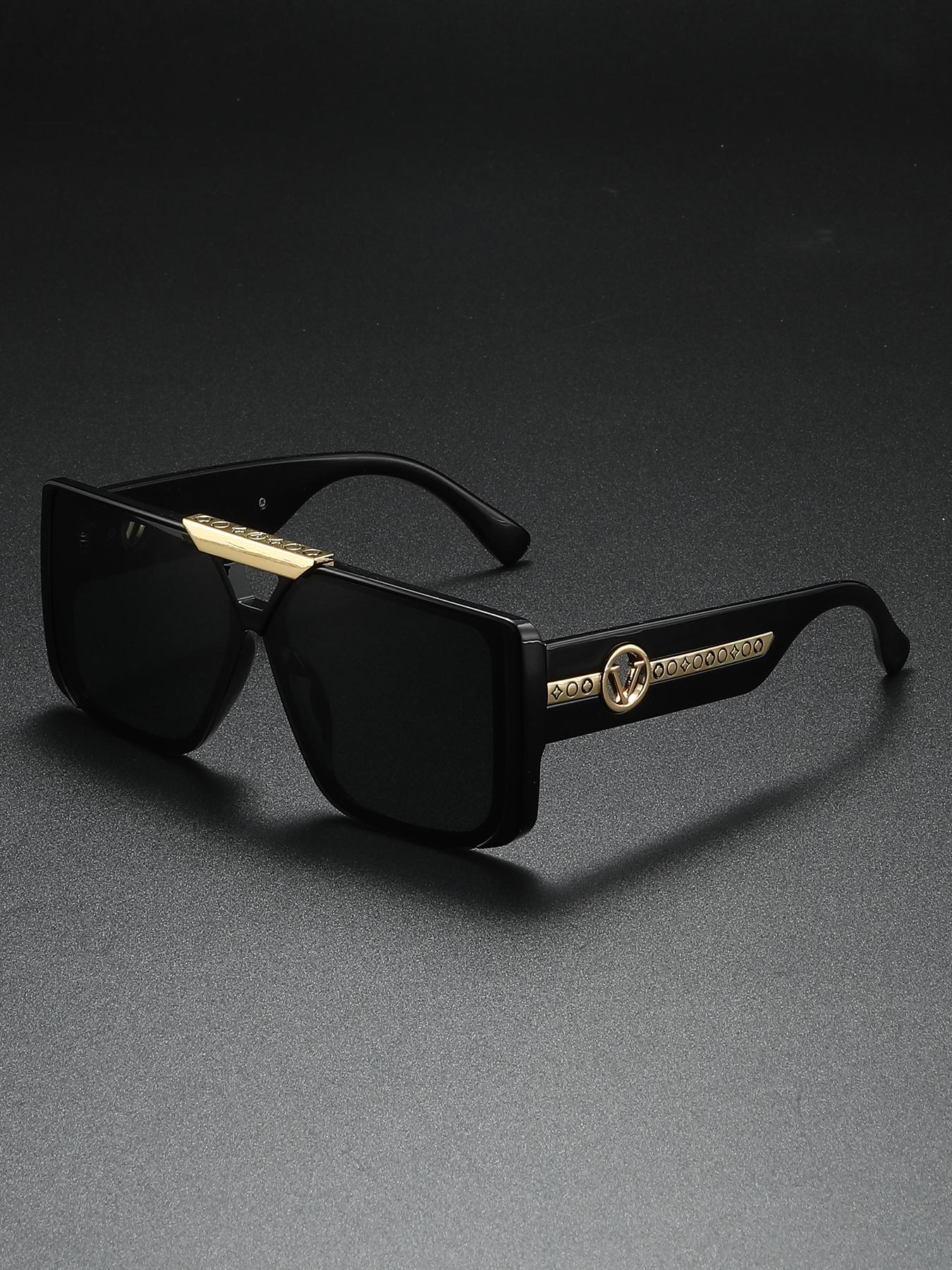 

New classic retro black square frame for men, exquisite temple pattern decoration, fashionable and trendy black чёрный