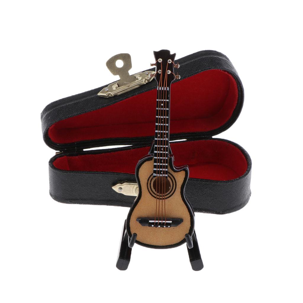 1/12 Wooden Electric Guitar Model with Stand for Action Figures Decor