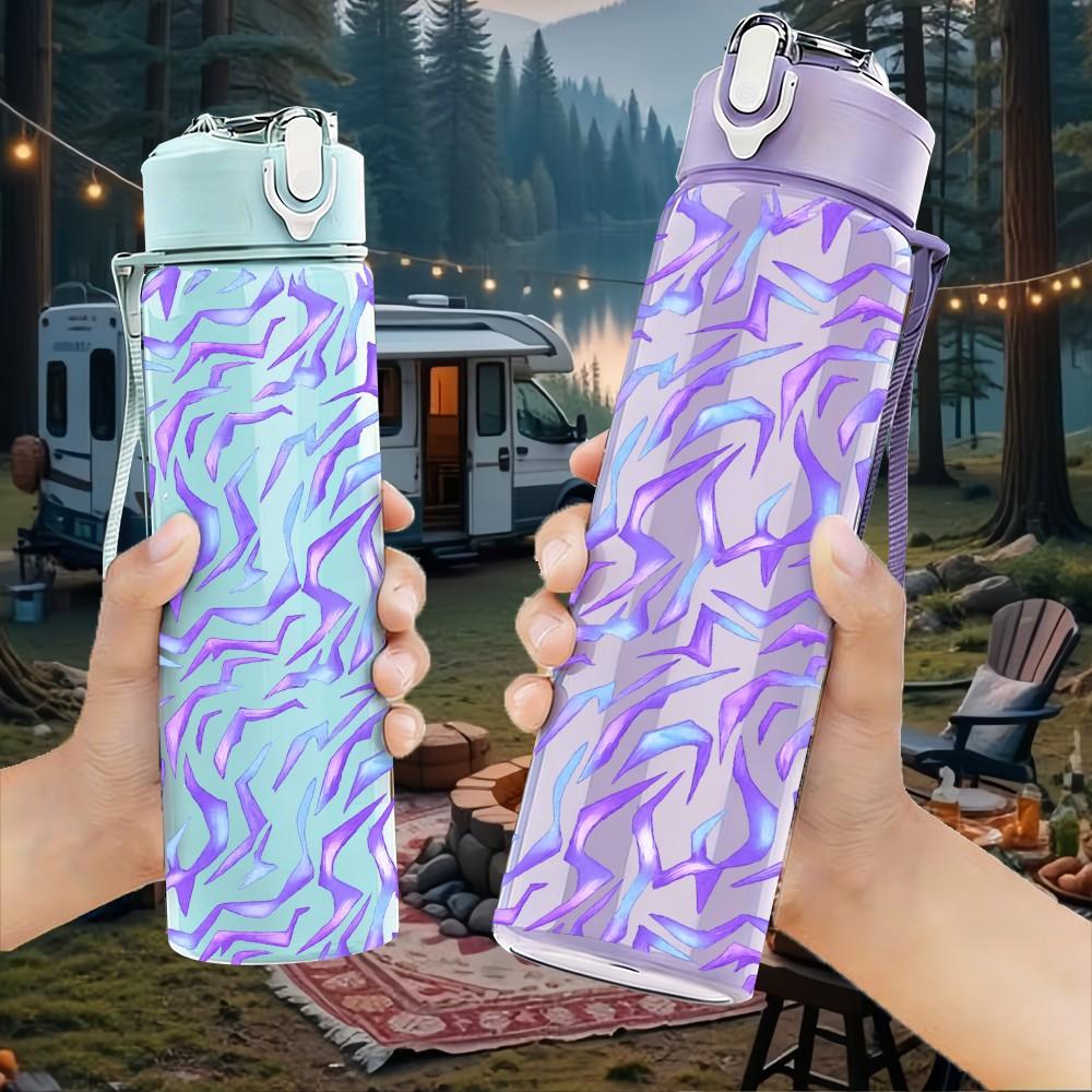 1PC Purple Swirl Abstract Texture Print 750ml Color Plastic Sports Water Bottle Leakproof Flip Straw Lid Suitable for Sports Office Home Use